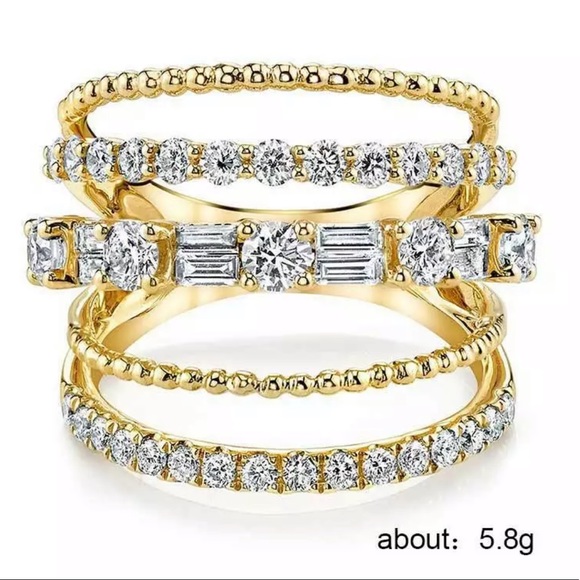 18K YELLOW GOLD DIAMOND 925 STERLING SILVER RING - Picture 4 of 4